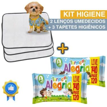 Imagem de Kit Higiene Pet com 2 Lenços Umedecidos Turma da Alegria + 3 Tapetes H