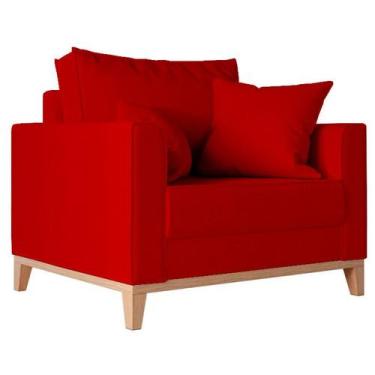 Imagem de Poltrona Decorativa Pes e Base em Madeira Beny Suede Vermelho - Kimi D