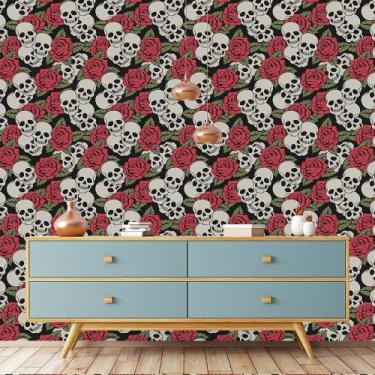 Imagem de Papel de Parede Adesivo - Caveiras em Rosas - 906ppd - Allodi