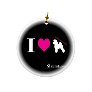Imagem de Rikki Knight I Love My Bichon Frize Dog Design de Porcelana Redonda Dois Lados Decorações de Natal
