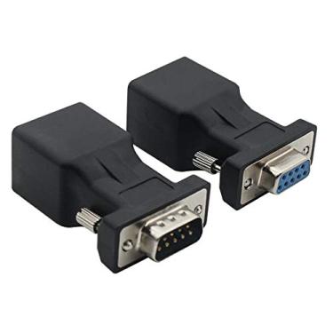 Imagem de Adaptador conversor extensor VGA Cat5/Cat6/RJ45, DB9 9 pinos VGA 9 pinos macho para conector de cabo de rede RJ45 fêmea, pacote com 2