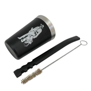 Imagem de Kit tereré cuia copo redondo 200ml alumínio parede dupla preto + bomba
