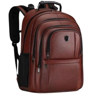 Imagem de Mochila Bolsa Couro Reforçada Saida Fone de Ouvido Cabo Usb Executiva 