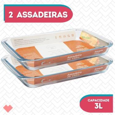 Imagem de Kit 2 Assadeiras Vidro Retangular 3L Forno Massas S/ Tampa - CasaVita,