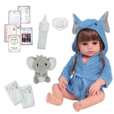 Imagem de Boneca Reborn Recém Nascida 100% Vinil Roupão + Pelúcia - Cegonha Rebo