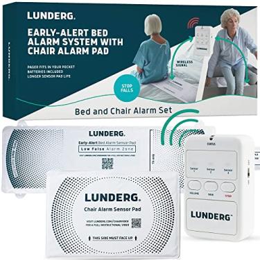 Imagem de Lunderg Alarme de cama para adultos idosos e conjunto de alarme de cadeira - almofada de sensor de alerta precoce sem fio, almofada de cadeira e pager - Alarmes de cama e prevenção de quedas para