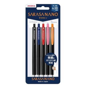 Imagem de ZEBRA SARASA Caneta esferográfica Nano Gel 0,38 mm ponta extrafina de borracha conjunto de 5 cores A JJX72-5C-A-N Japão Importado com caneta esferográfica Stylus original Touch Pen