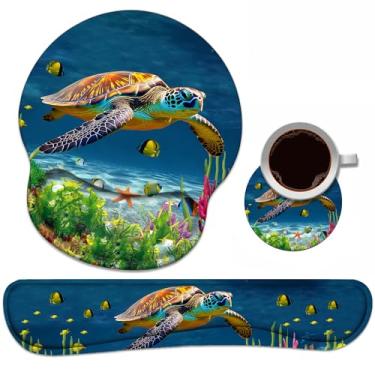 Imagem de BXIKEOPIU Conjunto de Apoio para Pulso de Teclado + Mouse Pad com Bases para Copos, Base de Pu Antiderrapante Ergonômica para Trabalho Em Casa, Escritório, Estudo, Digitação Fácil E Alívio da Dor, Tar