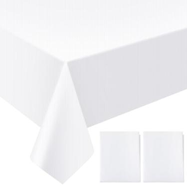 Imagem de Sinload Pacote com 15 toalhas de mesa de papel branco para mesas retangulares 139 x 285 cm, toalhas de mesa de papel 3 camadas com suporte de plástico, papel descartável e toalha de mesa de plástico