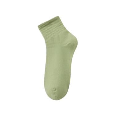Imagem de chanstore 3 pares - Meias femininas primavera e outono cor sólida média algodão puro estudante japonês esportes e lazer cor meias curtas - verde grama verde