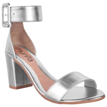 Imagem de Sandália Feminina Salto Grosso Bloco Alto Confortável Moderna Clássica Fashion Munita (Prata, BR, Adulto, Numérico, 35)