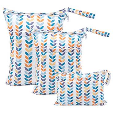 Imagem de babygoal Sacos Secos e Molhados para Fraldas de Pano de Bebê, Sacos de Viagem Laváveis, Praia, Piscina, Bolsa de Ginástica para Maiôs e Roupas Molhadas com Dois Bolsos com Zíper, P (P+M+G, Folha)