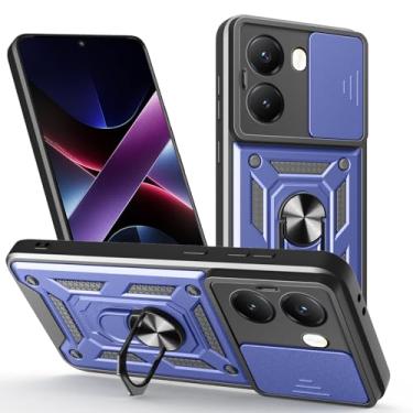 Imagem de Kukoufey Capa compatível com Xiaomi Poco X7 Pro 5G, com capa de lente de câmera deslizante compatível com Xiaomi Redmi Turbo 4 5G, capa azul