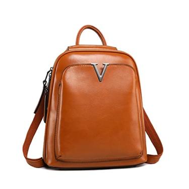 Imagem de Mochila feminina vintage de couro legítimo mochila escolar bolsa de ombro feminina mochila(Yellow)