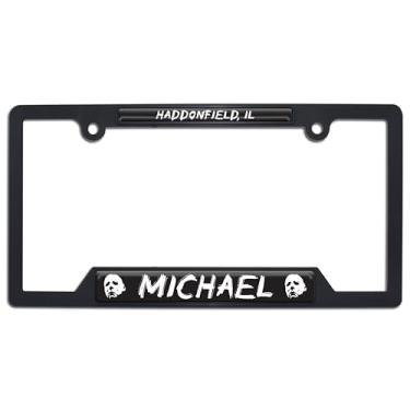 Imagem de Elektroplate Oficialmente licenciado – Moldura de placa de carro de plástico de canto aberto preto brilhante do filme Michael Myers Halloween Suporte de etiqueta de carro de terror à prova de