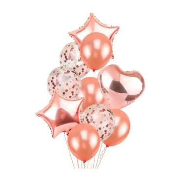 Imagem de Kit Buquê Balão Metalizado 12 e Estrela 18 Rosé Gold - 10 un - PB Fest