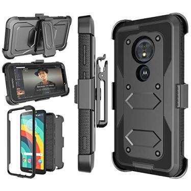 Imagem de Capa para Motorola Moto G6 Play, capa para celular Moto G6 Forge, capa para Moto E5 5,7" (XT1920DL), Njjex [Nbeck] protetor de tela integrado resistente com clipe giratório para cinto, suporte capa rígida, N-Black