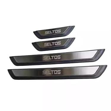 Imagem de 4 Peças Guarnição de Soleira de Porta de Carro para KIA SELTOS 2020-2025, Protetor de soleira de porta de carro soleira de porta protetor de entrada guarnição