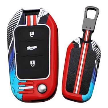 Imagem de HIBEYO Capa dobrável de 3 botões compatível com Roewe MG5 MG7 MG GT GS 350 360 750 W5 acessórios modernos de metal pintado com chaveiros - chaveiro vermelho