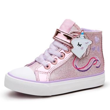 Imagem de Weestep Tênis infantil de cano alto com glitter para meninas – Sapatos de lona fáceis de calçar, Rosa - Unicórnio, 11 Little Kid