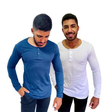 Imagem de Kit 2 Camisa Henley Masculina Slim Manga Longa 100% Algodão Linha Prem