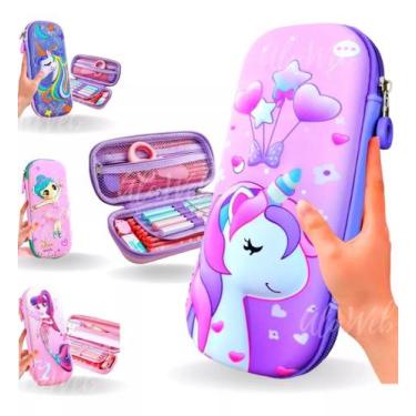 Imagem de Estojo Escolar Infantil 3D Com 3 Divisões Lápis Canetas Unicórnio - DB