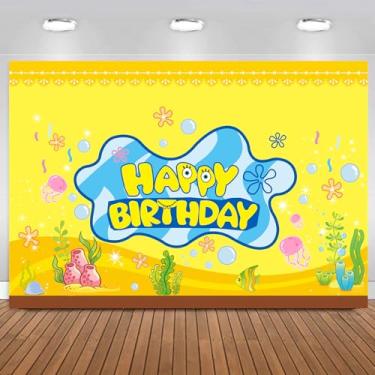 Imagem de Esponja de desenho animado decorações de festa de aniversário esponja banner de aniversário para esponja Bob pano de fundo de festa de aniversário decoração de parede esponja suprimentos de festa