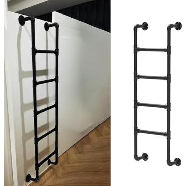 Imagem de Escada de metal montada na parede para loft doméstico, escada de saída de entrada, escada de saída de poço de janela de porão para sótão, dormitório, biblioteca, beliche, deck, trailer, cargas 150 kg