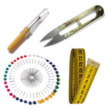 Imagem de Kit Costureira Alfinetes Fita Métrica Abridor De Casa Tesoura Arremate