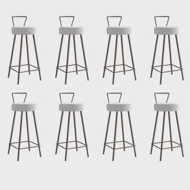 Imagem de Kit 08 Banqueta Alta Com Encosto Tais Eiffel Cozinha Bar Bistrô Ferro Marrom Suede Branco - Ahz Móveis