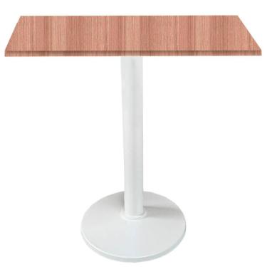 Imagem de Mesa Zeta Ferro Branco 75 cm (Alt) Disco Redondo Tampo MDP Quadrado 80 cm Larg x 2,50 cm Alt Noce Nat