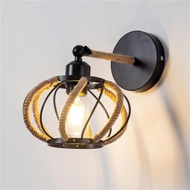 Imagem de Luminária de parede estilo fazenda com gaiola de corda de cânhamo E27, feita à mão, para canto de café, para quarto, sala de estar, corredor e cozinha (B)