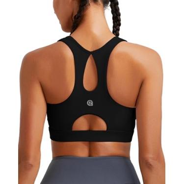 Imagem de RUNNING GIRL Sutiã esportivo feminino de alto suporte, bojo moldado com costas nadadoras, sutiã esportivo para ioga, bojo B-D, Preto, P