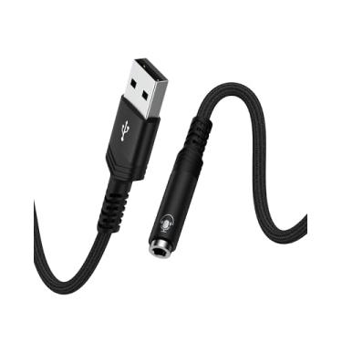 Imagem de Adaptador USB para conector de fone de ouvido, cabo de placa de som estéreo externo tipo A trançado USB-A para áudio auxiliar de 3,5 mm para fones de ouvido, PS4, PS5, PC, laptop, desktops, Windows 11