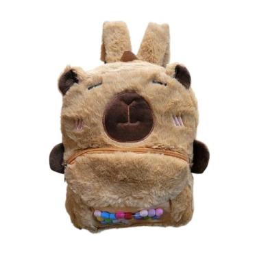 Imagem de Mochila Infantil Pelúcia Capivara Com Pompom - Lika Bijuterias, Marrom