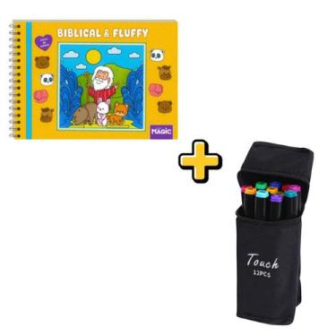 Imagem de Kit Canetinhas Ponta Dupla 12 cores e 1 Livro De Colorir Bobbie Goods 