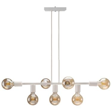 Imagem de Pendente Lustre 7 Lâmpadas para Sala de Jantar e Comércio 68cm Estilo Moderno e Funcional(Branco)