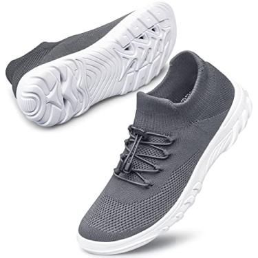 Imagem de DOUSSPRT Tênis de caminhada feminino sem cadarço Hypersoft Sock Tênis aquático casual malha confortável atlético respirável corrida, Cinza-escuro, 35