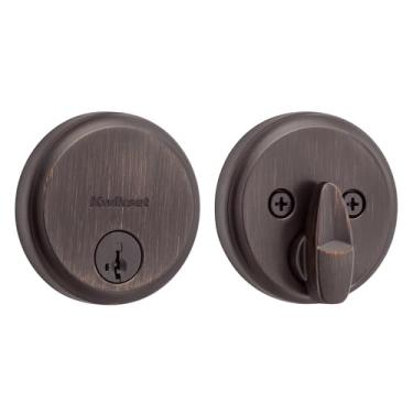 Imagem de Kwikset Fechadura Hometown, bronze veneziano, porta de entrada frontal com chave externa redonda, segurança SmartKey Rekey resistente a palhetas, fechadura de porta de parafuso morto de cilindro único