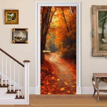 Imagem de BVBOX Adesivos de decalque de porta 3D, murais de parede, papel de parede de vinil, autoadesivos, capas decorativas para móveis, decoração de casa, resistente a rugas, à prova d'água (floresta de