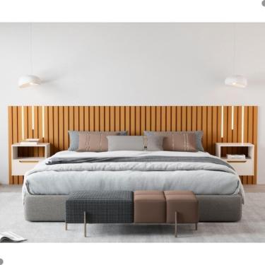 Imagem de Cabeceira Ripada De Casal Com Led Locarno Nature Pérola