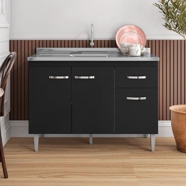 Imagem de Balcão Gabriela com Pia e Cuba GhelPlus 120cm Preto AJL Móveis