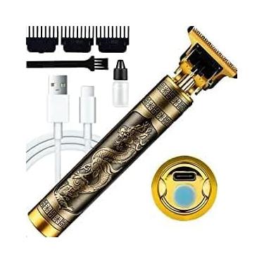 Imagem de Máquina Profissional Acabamento Sem Fio Cabelo Barba Pezinho Personalizada Com Limitador de Lamina Ajustável Recarregável 4 Pentes Óleo Escovinha Kit Conjunto Aparador Acabamento (Dragão)