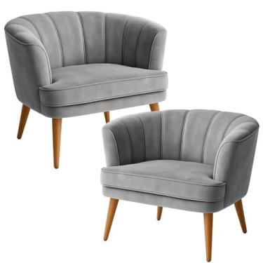 Imagem de Conjunto 2 Poltronas Moderna para Sala de Estar Estofada Tecido Veludo