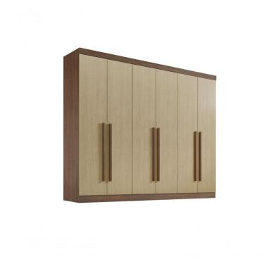 Imagem de Roupeiro 6 Portas 6 Gavetas Com Pés Da Vinci Plus - D` Doro Castanho/linho