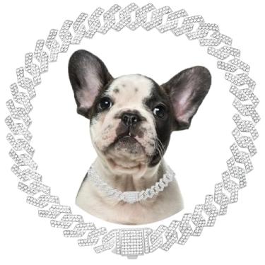 Imagem de Colar de corrente de prata para cães, colar de metal com elos cubanos, com fivela segura, joia de cristal, corrente de gato, coleira para cães pequenos, médios e grandes, meninos e meninas, 30,5 cm