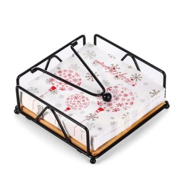Imagem de biroris Porta-Guardanapos De Metal, Suporte Plano Moderno Com Base Madeira Para Mesa Braço Peso, Decoração Cozinha, Coquetel, Banheiro, Festa (Preto)