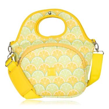 Imagem de Made Easy Kit Sacola grande com isolamento térmico – Forro de neoprene elegante, bolso frontal com zíper e alça de ombro – lavável na máquina, leve, pronta para viagem (limão e limão)