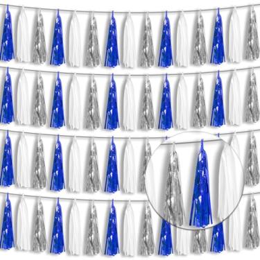 Imagem de Xuuf 4P Azul Marinho Branco Prata Franja Borla Banner Guirlanda Metalizada Serpentinas De Ouropel Cortina Parede Cenário Para Carros Alegóricos, Decorações Formatura 2024, Festa Aposentadoria