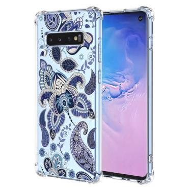 Imagem de JDYGWK Capa para Samsung S10 Galaxy S10 estampa floral transparente, silicone TPU macio, fina, à prova de choque, capa protetora antiarranhões para Samsung Galaxy S10, azul encantador